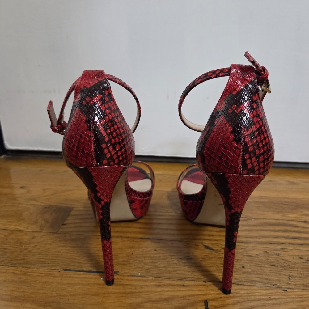 Aldo Womens  Open Toe Sexy Red Snakeskin 5" Stilettos Ankle Strap US 7.5 - Picture 10 of 12